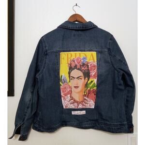 Frida Kahlo Dollhouse One of A Kind Upcycled Denim Jean Jacket Hand Sewn SZ 1X